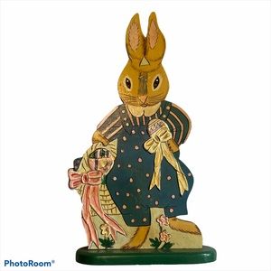 Wood Easter Rabbit Vtg Look Bunny Decoration
